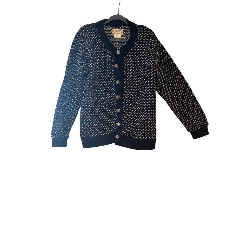 Vintage LL Bean navy blue wool sz M men's cardigan button down coastal sweater P